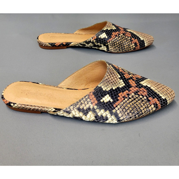 Madewell Shoes Womens Size 7.5 Snake Print Pointed Toe Mule Flats Slip-On Boho - Picture 4 of 12